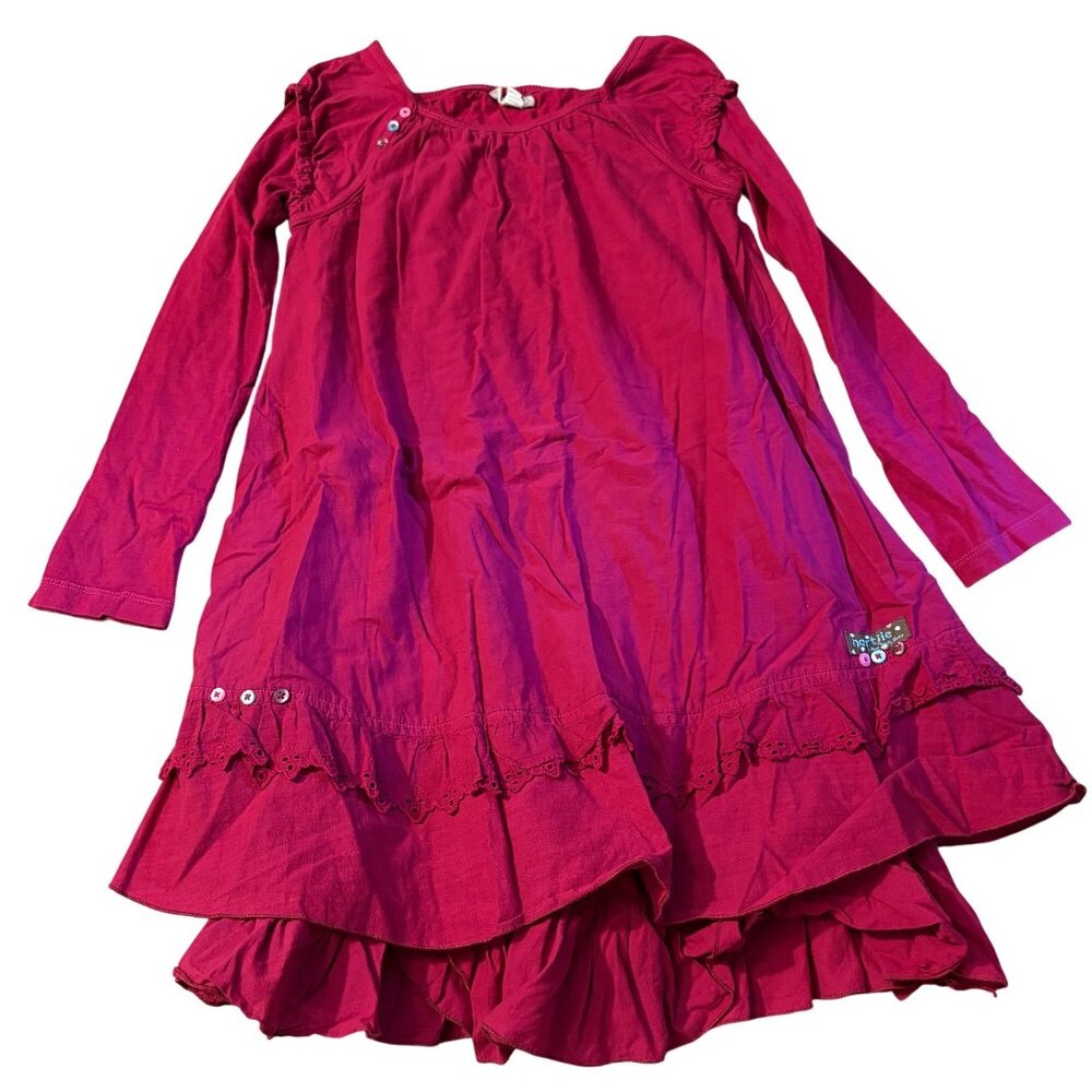 Naartjie Girls XXL 8 Years Long-Sleeve Magenta Cotton Ruffled Dress